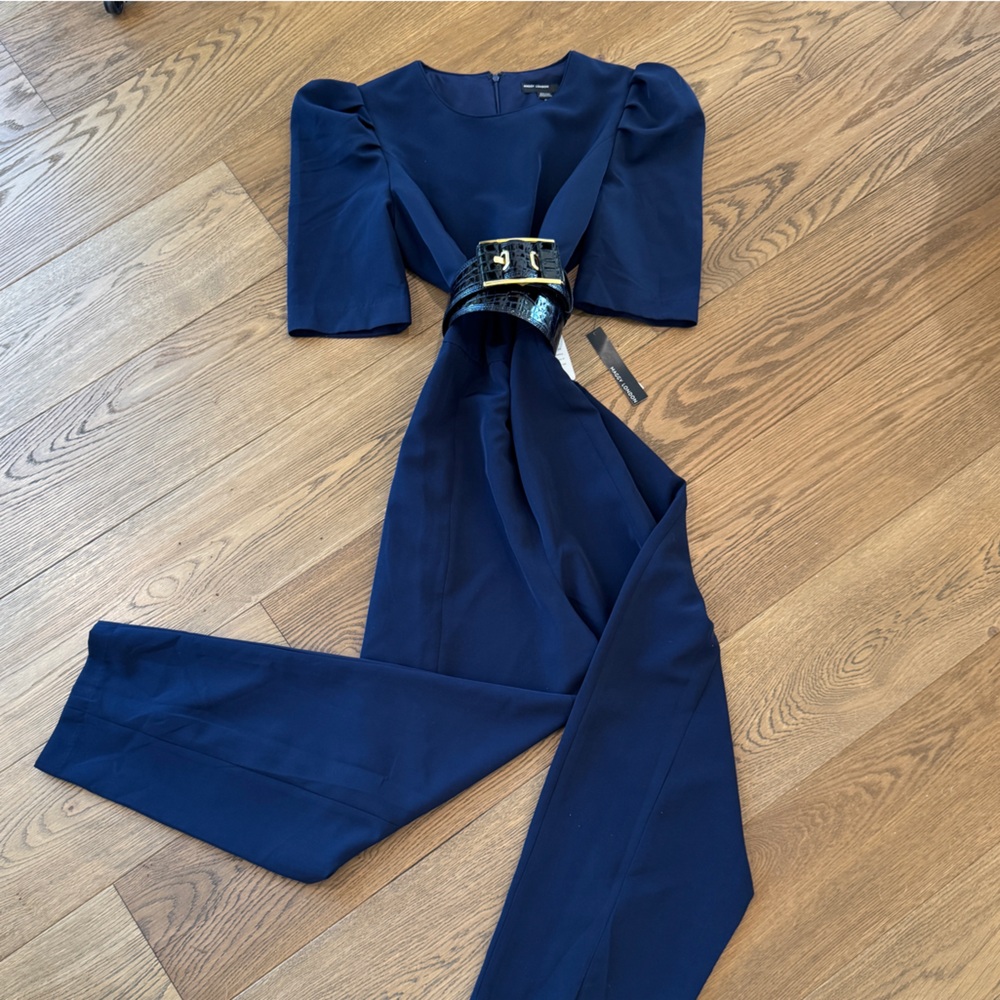 Maggy London Navy Jumpsuit with Puffed Sleeves - Size 18